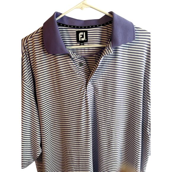 FootJoy FJ Purple Striped  Performance Golf Polo Shirt Men's size L Poly Stretch - Picture 1 of 5